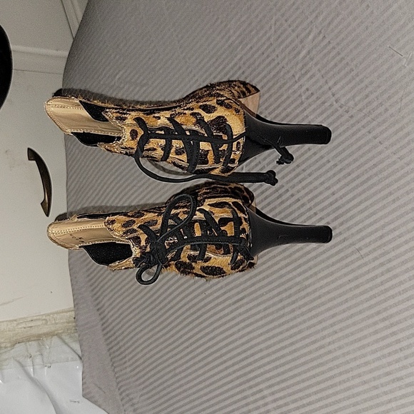 DIANE VON FURSTENBURG Nadine Leopard Print Hair Calf Leather Ankle Booties heel - Picture 4 of 8